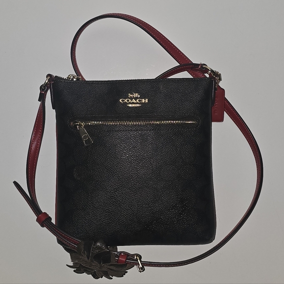 COACH Mini Rowan File Bag In Signature Walnut/Red Color - Picture 8 of 10